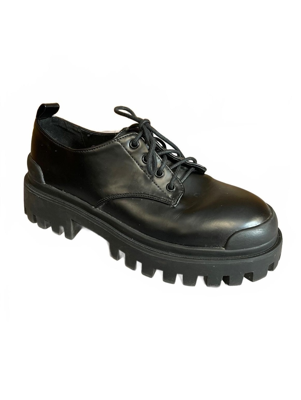 ASOS DESIGN chunky lace-up derby black shoes cleated rubber soles 9